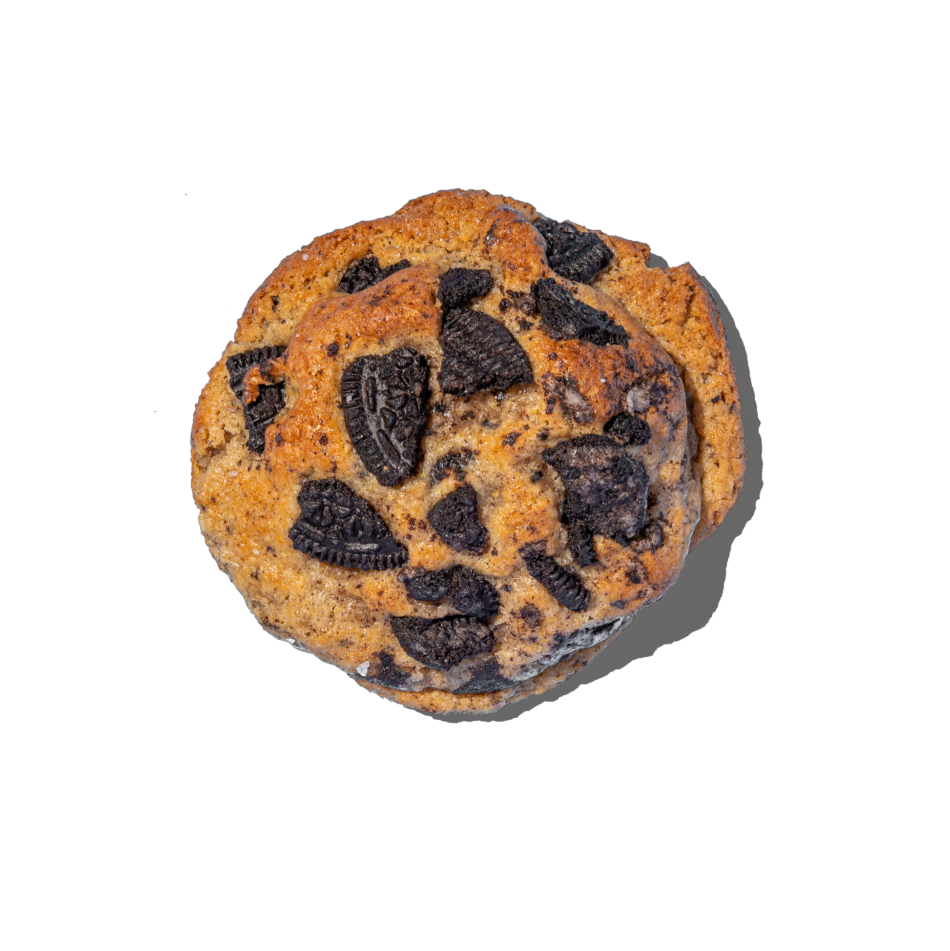 Cookie with Oreo chunks on a white background