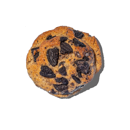 Cookie with Oreo chunks on a white background