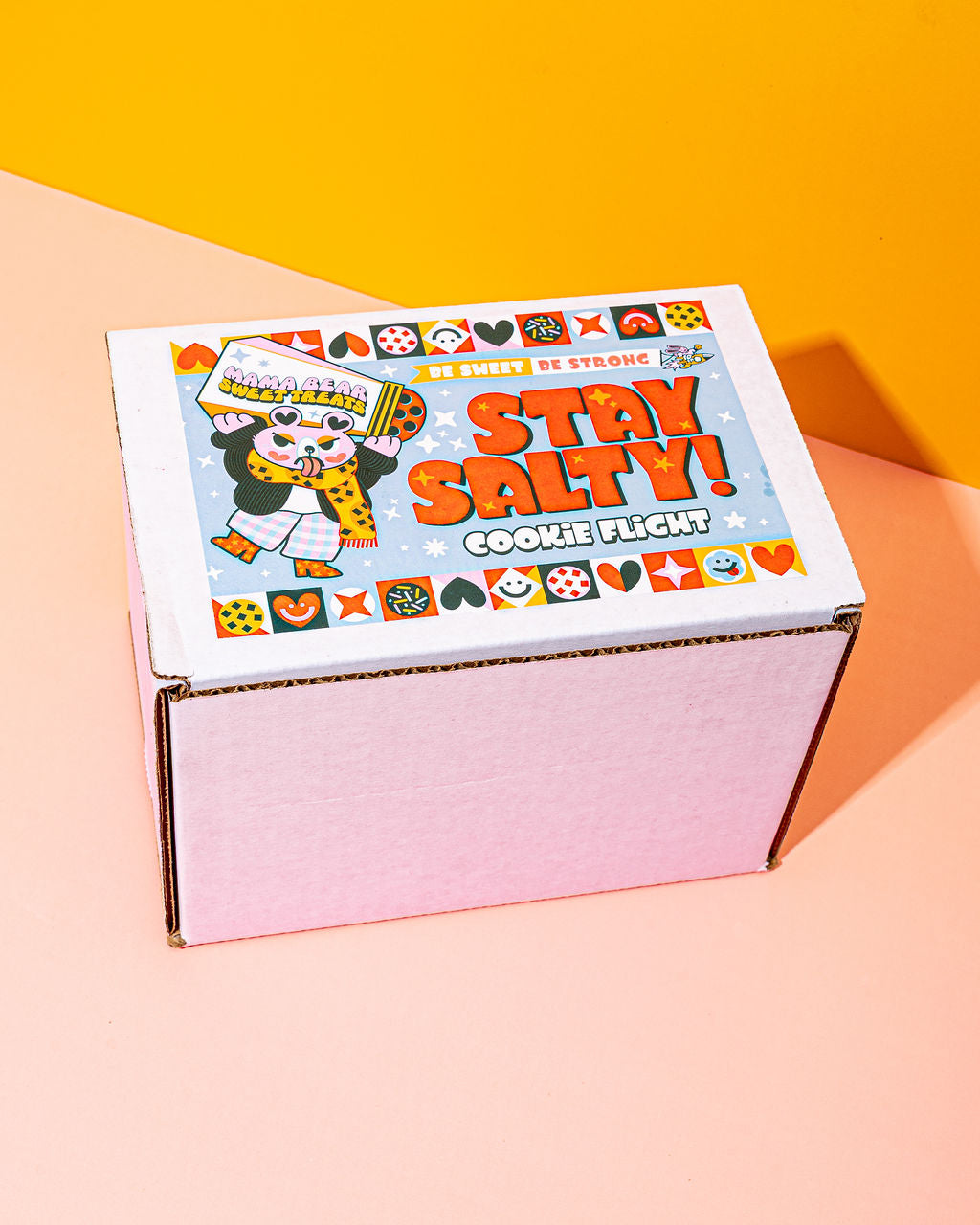 Box with 'Stay Salty!' branding on a colorful background